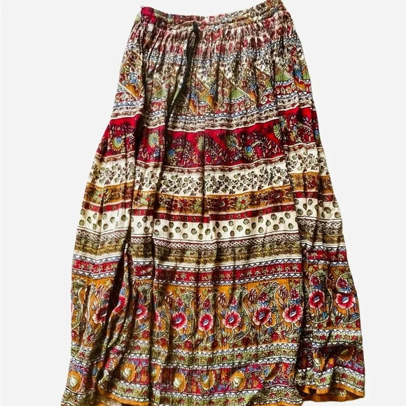 Just Cruising Boho Maxi Skirt Free Size Hippy Gypsy Boho Multicolor - Picture 2 of 8